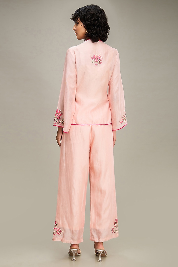 Pink Linen Applique Embroidered Co-Ord Set by Soup by Sougat Paul at Pernia's Pop Up Shop