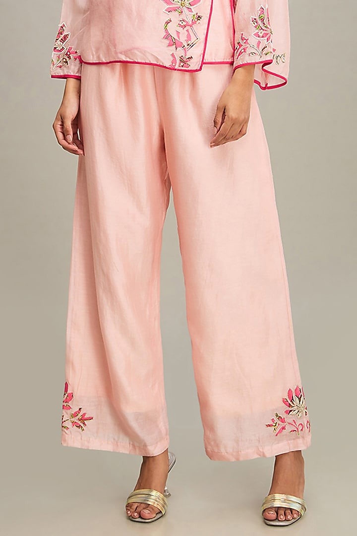 Pink Linen Applique Embroidered Co-Ord Set by Soup by Sougat Paul at Pernia's Pop Up Shop