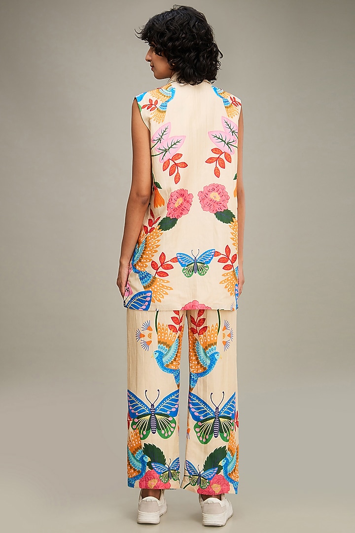 Beige Linen Embellished Co-Ord Set by Soup by Sougat Paul at Pernia's Pop Up Shop