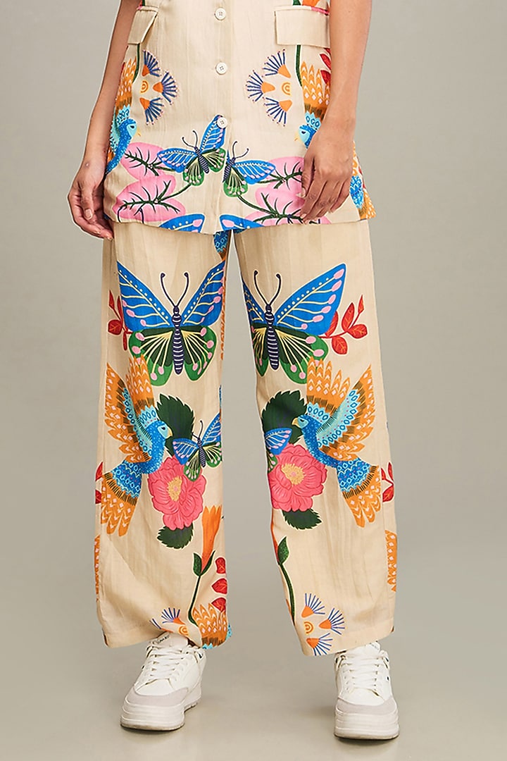 Beige Linen Embellished Co-Ord Set by Soup by Sougat Paul at Pernia's Pop Up Shop