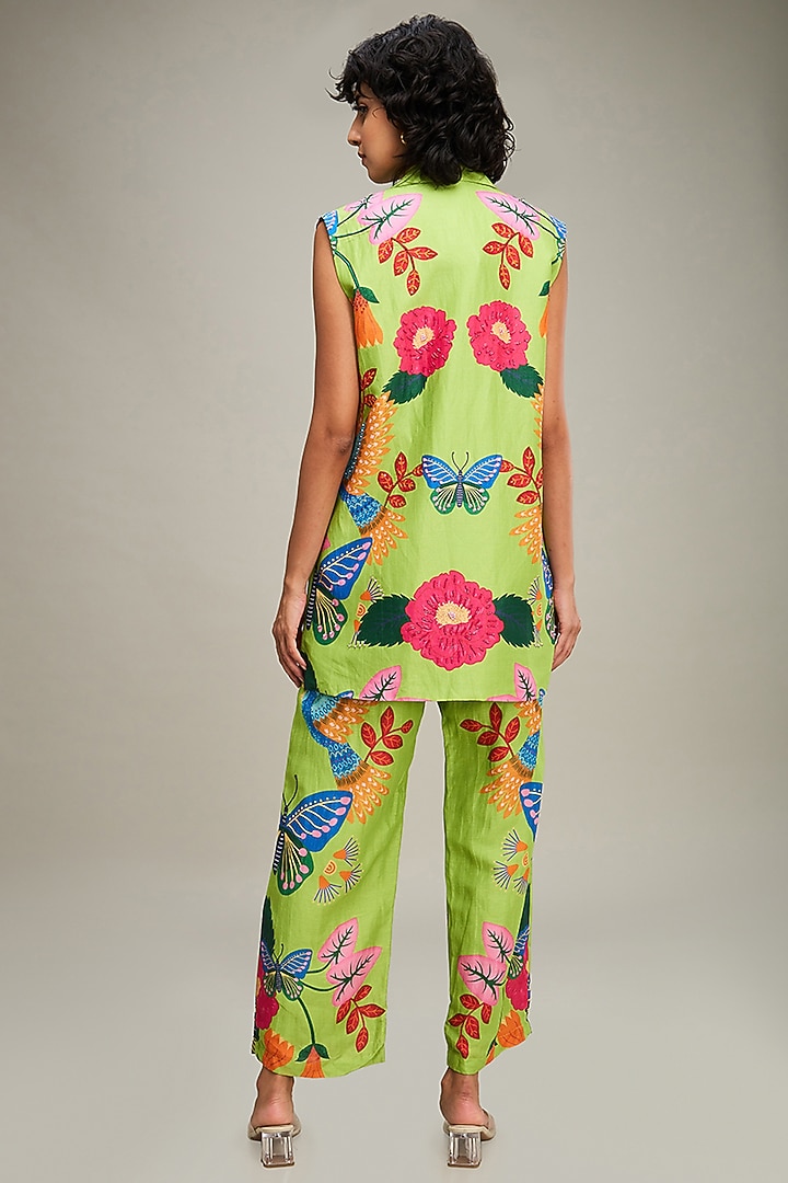 Green Linen Embellished Co-Ord Set by Soup by Sougat Paul at Pernia's Pop Up Shop