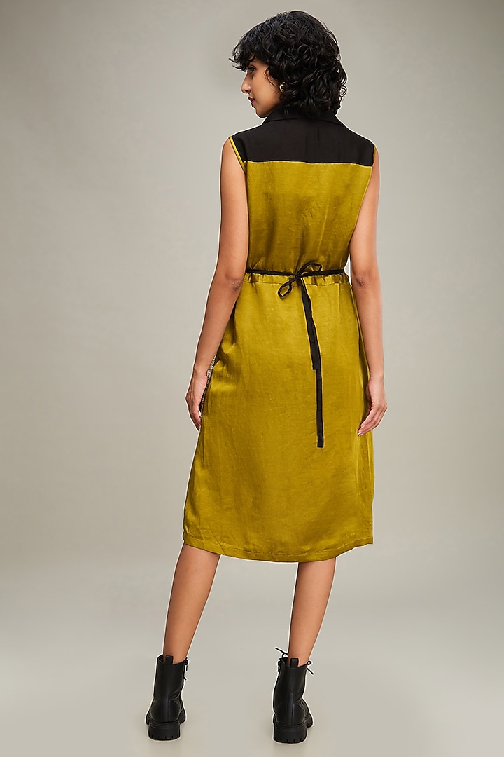 Off-White & Green Handloom Net Applique Embroidered Summer Dress by Soup by Sougat Paul at Pernia's Pop Up Shop