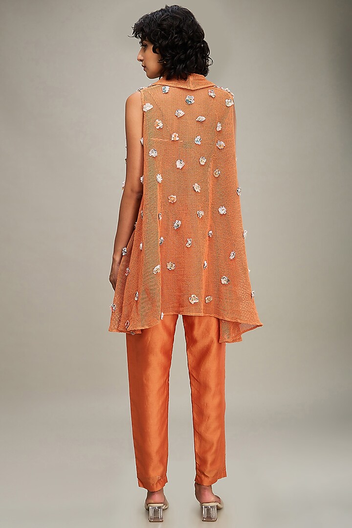 Orange Handloom Net Embellished Cape Set by Soup by Sougat Paul at Pernia's Pop Up Shop