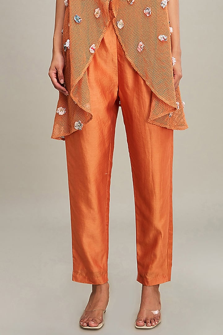 Orange Handloom Net Embellished Cape Set by Soup by Sougat Paul at Pernia's Pop Up Shop