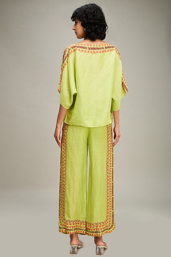 Green Linen Embellished Co-Ord Set by Soup by Sougat Paul at Pernia's Pop Up Shop