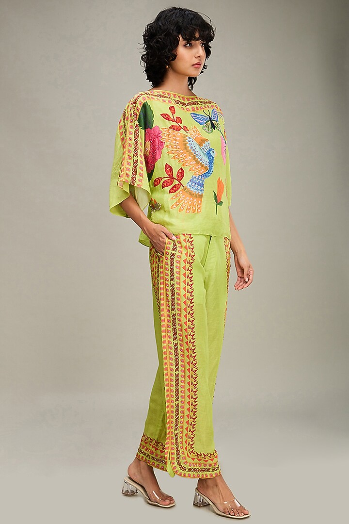 Green Linen Embellished Co-Ord Set by Soup by Sougat Paul at Pernia's Pop Up Shop