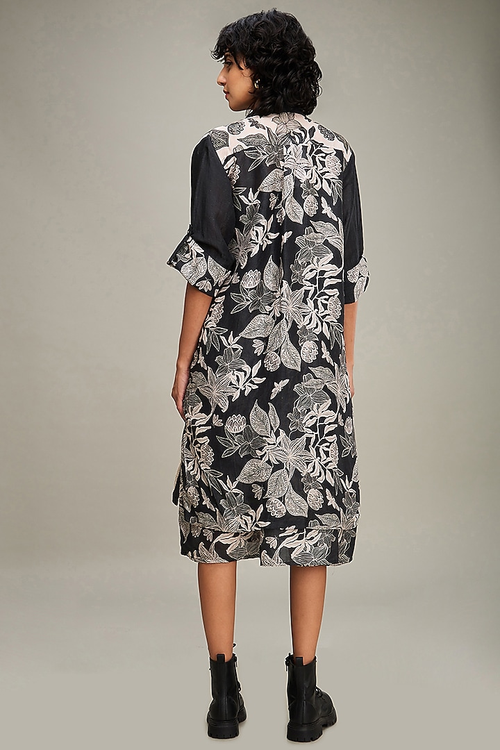 Black Linen Printed Jacket Vacation Dress by Soup by Sougat Paul at Pernia's Pop Up Shop