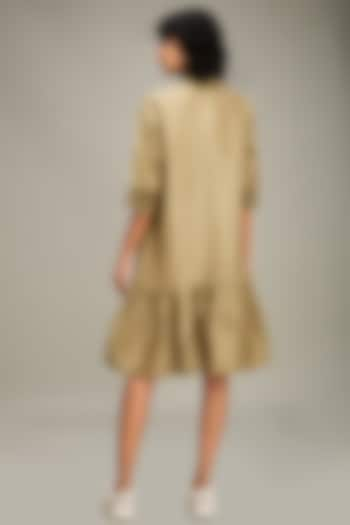 Olive Green Linen Embellished Oversized Boxy Dress by Soup by Sougat Paul at Pernia's Pop Up Shop