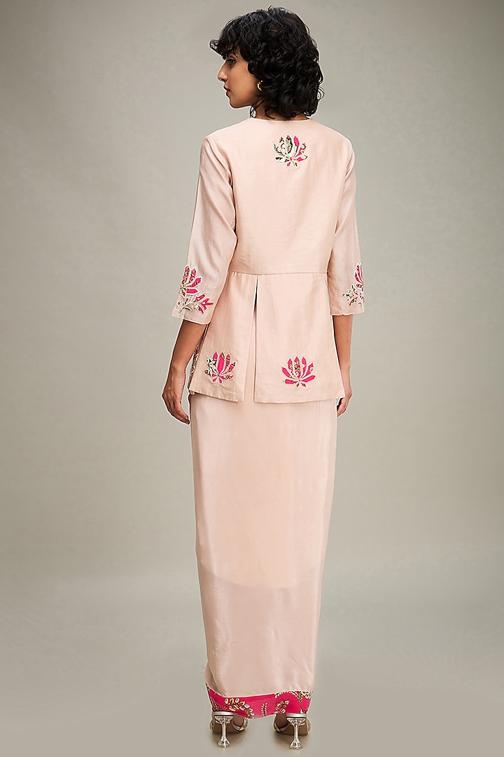 Pink Chanderi Draped Skirt Set by Soup by Sougat Paul at Pernia's Pop Up Shop