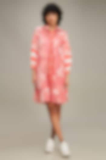 Pink Handloom Net Applique Embroidered Shirt Dress by Soup by Sougat Paul at Pernia's Pop Up Shop