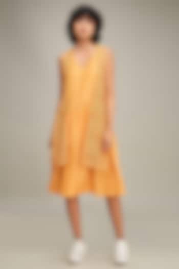 Orange Linen & Handloom Cotton Jacket Dress by Soup by Sougat Paul