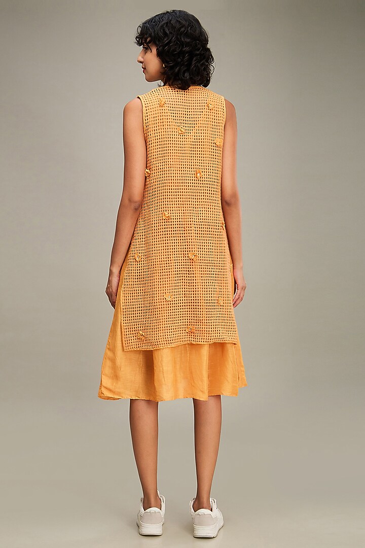 Orange Linen & Handloom Cotton Jacket Summer Dress by Soup by Sougat Paul at Pernia's Pop Up Shop