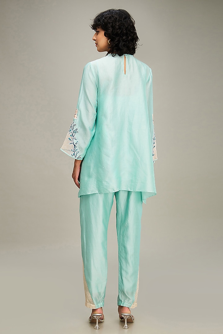 Mint Green Handloom Net & Chanderi Applique Embroidered Co-Ord Set by Soup by Sougat Paul at Pernia's Pop Up Shop