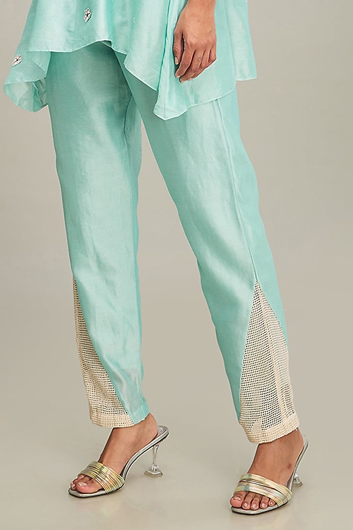 Mint Green Handloom Net & Chanderi Applique Embroidered Co-Ord Set by Soup by Sougat Paul at Pernia's Pop Up Shop