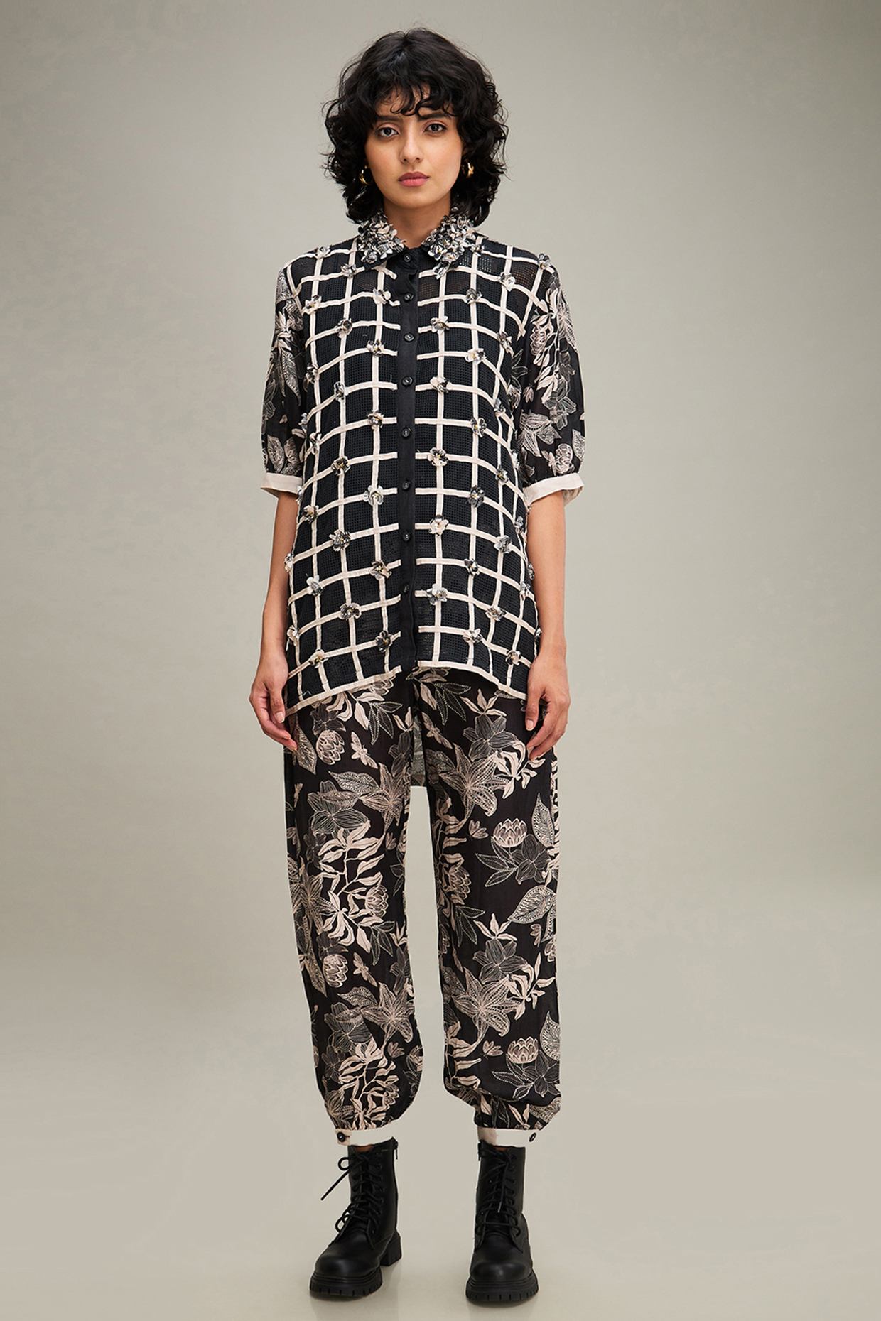 Black Linen Printed Co-Ord Set by Soup by Sougat Paul at Pernia's Pop Up Shop