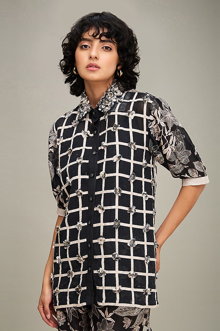 Black Linen Printed Co-Ord Set by Soup by Sougat Paul at Pernia's Pop Up Shop