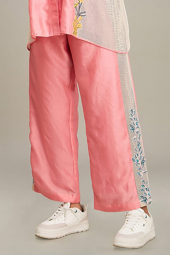 Pink Chanderi Applique Embroidered Co-Ord Set by Soup by Sougat Paul at Pernia's Pop Up Shop