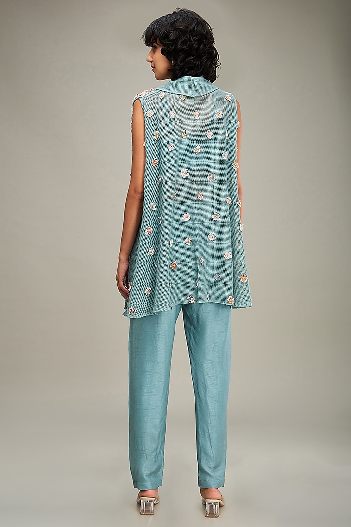 Green Handloom Net Embellished Cape Set by Soup by Sougat Paul at Pernia's Pop Up Shop
