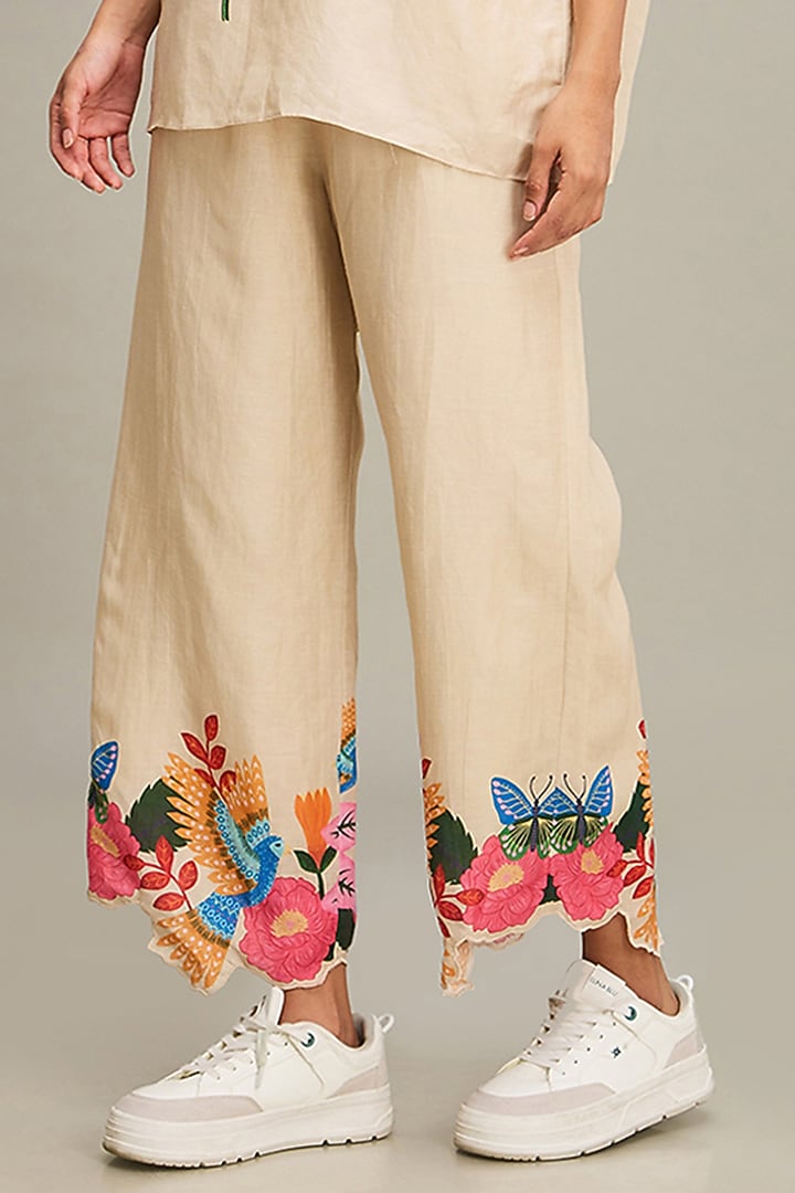 Beige Linen Cutwork Co-Ord Set by Soup by Sougat Paul at Pernia's Pop Up Shop