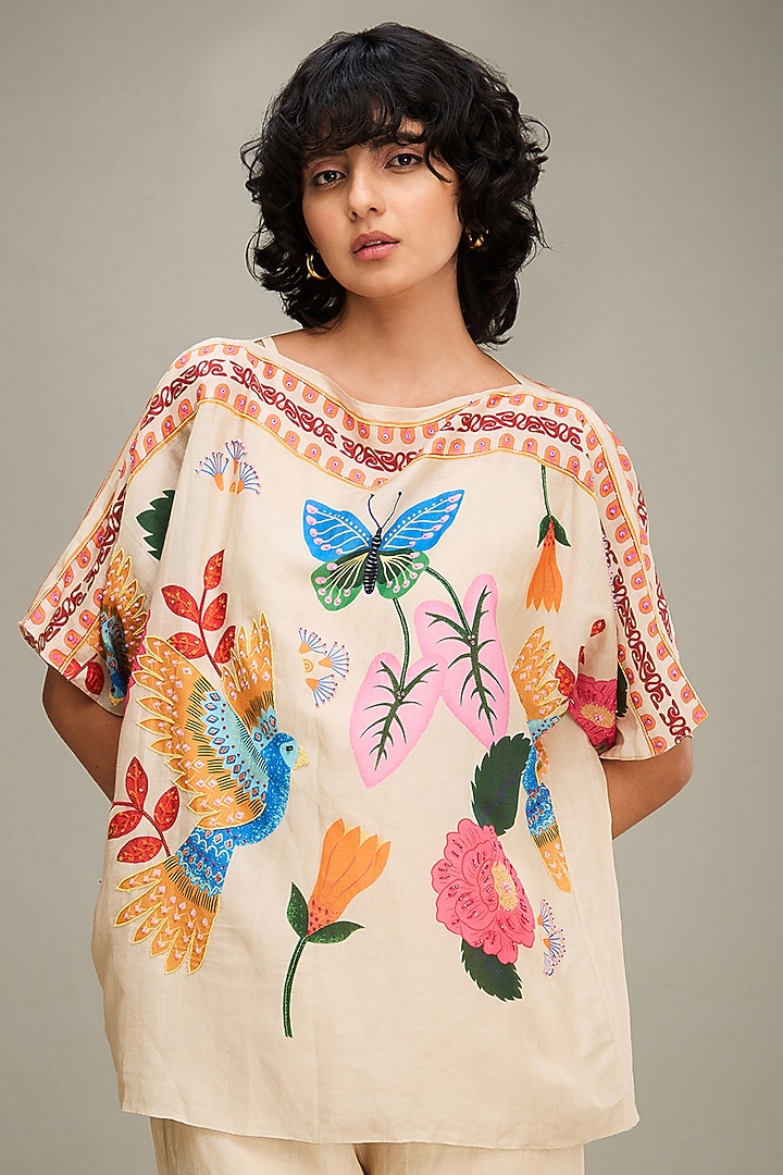 Beige Linen Cutwork Co-Ord Set by Soup by Sougat Paul at Pernia's Pop Up Shop