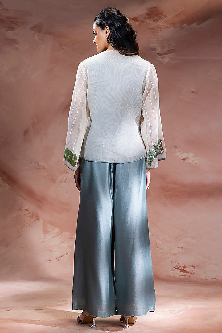 Powder Blue & Off-White Chanderi Embroidered Co-Ord Set by Soup by Sougat Paul at Pernia's Pop Up Shop