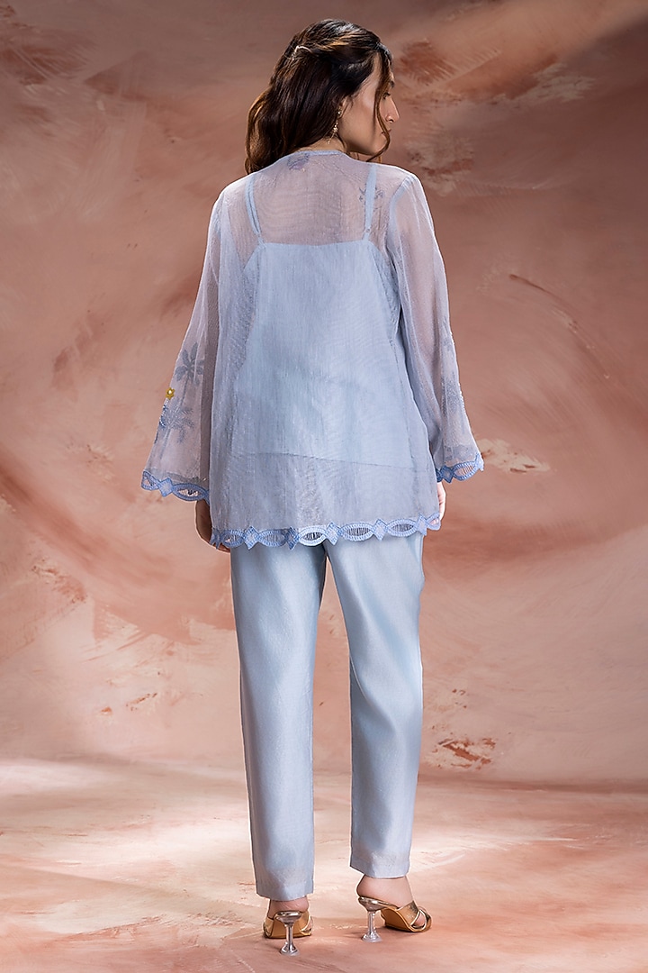 Powder Blue & Off-White Chanderi Embroidered Co-Ord Set by Soup by Sougat Paul at Pernia's Pop Up Shop