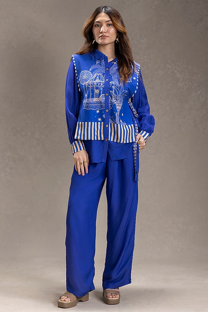 Electric Blue Cotton Silk Printed Co-Ord Set by Soup by Sougat Paul at Pernia's Pop Up Shop
