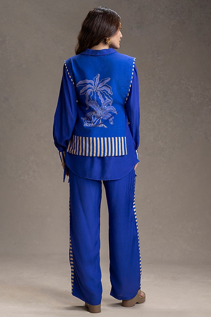 Electric Blue Cotton Silk Printed Co-Ord Set by Soup by Sougat Paul at Pernia's Pop Up Shop