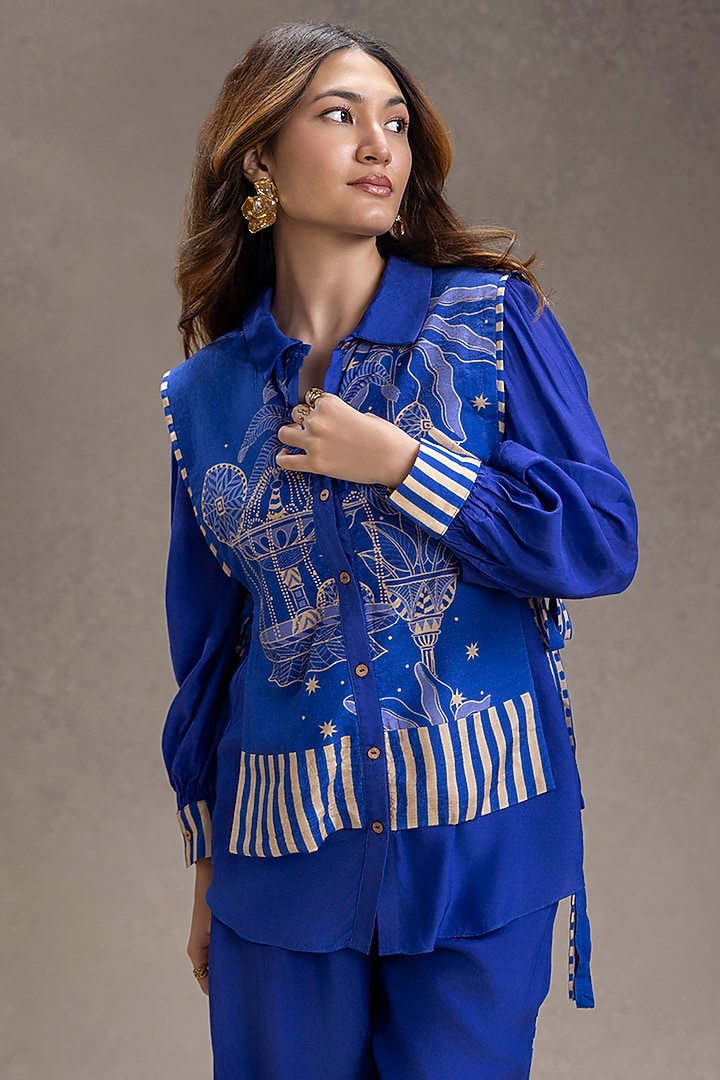 Electric Blue Cotton Silk Printed Co-Ord Set by Soup by Sougat Paul at Pernia's Pop Up Shop