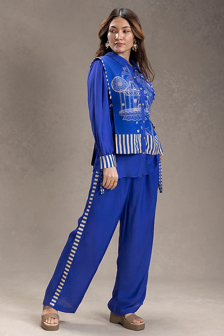 Electric Blue Cotton Silk Printed Co-Ord Set by Soup by Sougat Paul at Pernia's Pop Up Shop