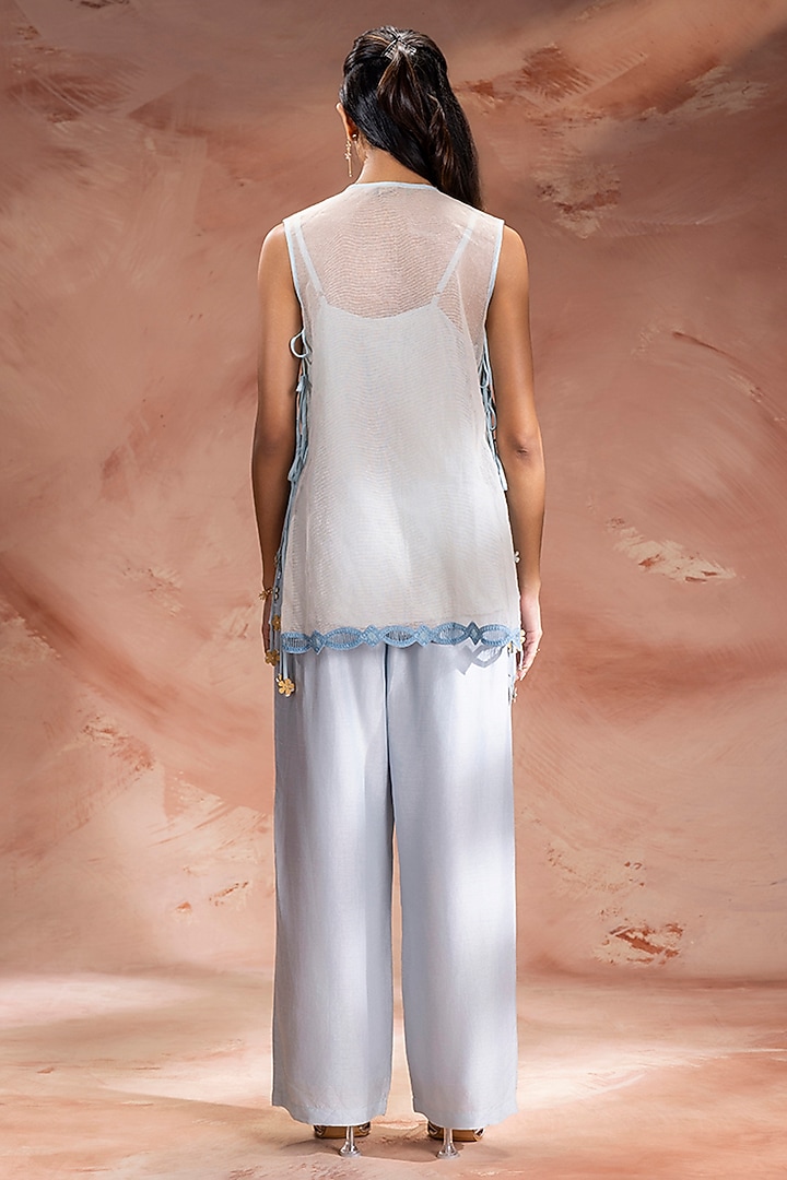 Powder Blue & Off-White Chanderi Co-Ord Set by Soup by Sougat Paul at Pernia's Pop Up Shop