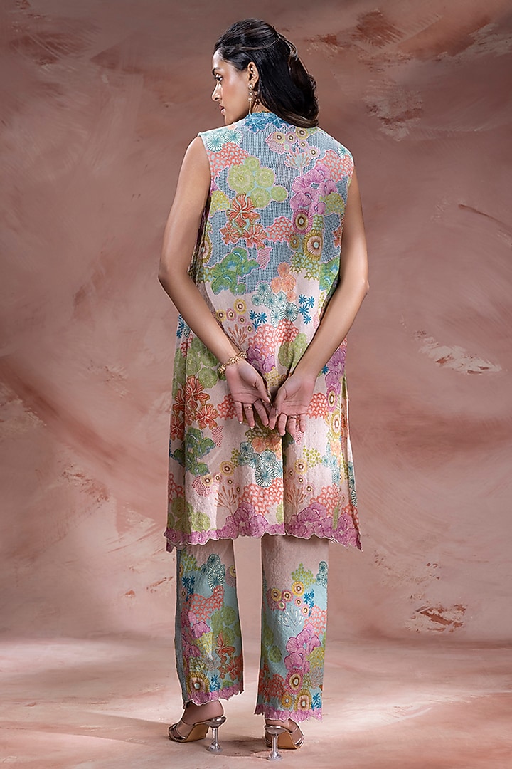 Pink Khadi Flex Floral Embroidered Jacket Set by Soup by Sougat Paul at Pernia's Pop Up Shop
