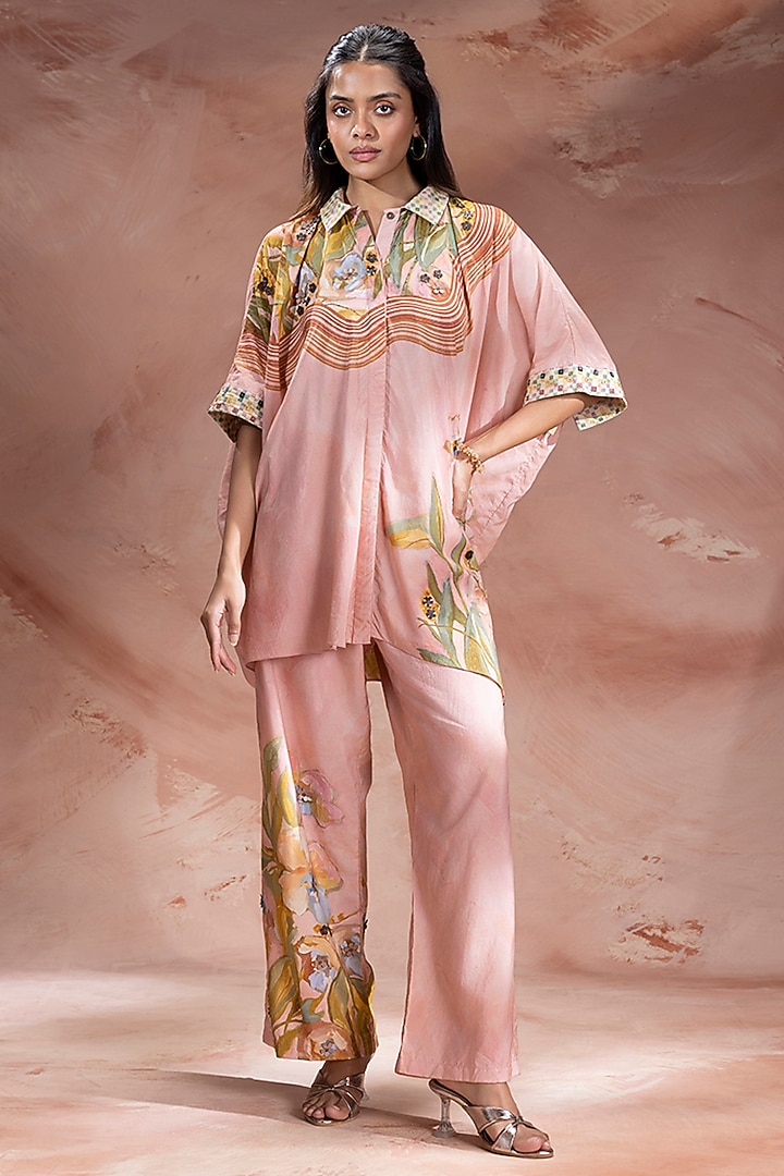 Dusky Pink Chanderi Embellished Tunic Set by Soup by Sougat Paul at Pernia's Pop Up Shop