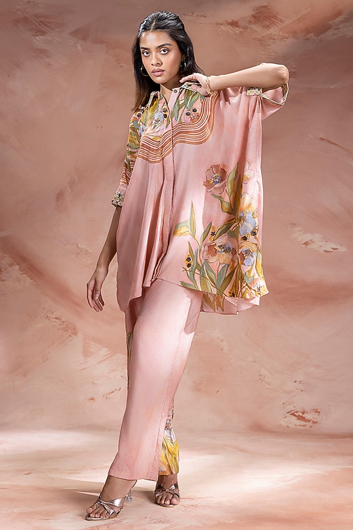 Dusky Pink Chanderi Embellished Tunic Set by Soup by Sougat Paul at Pernia's Pop Up Shop