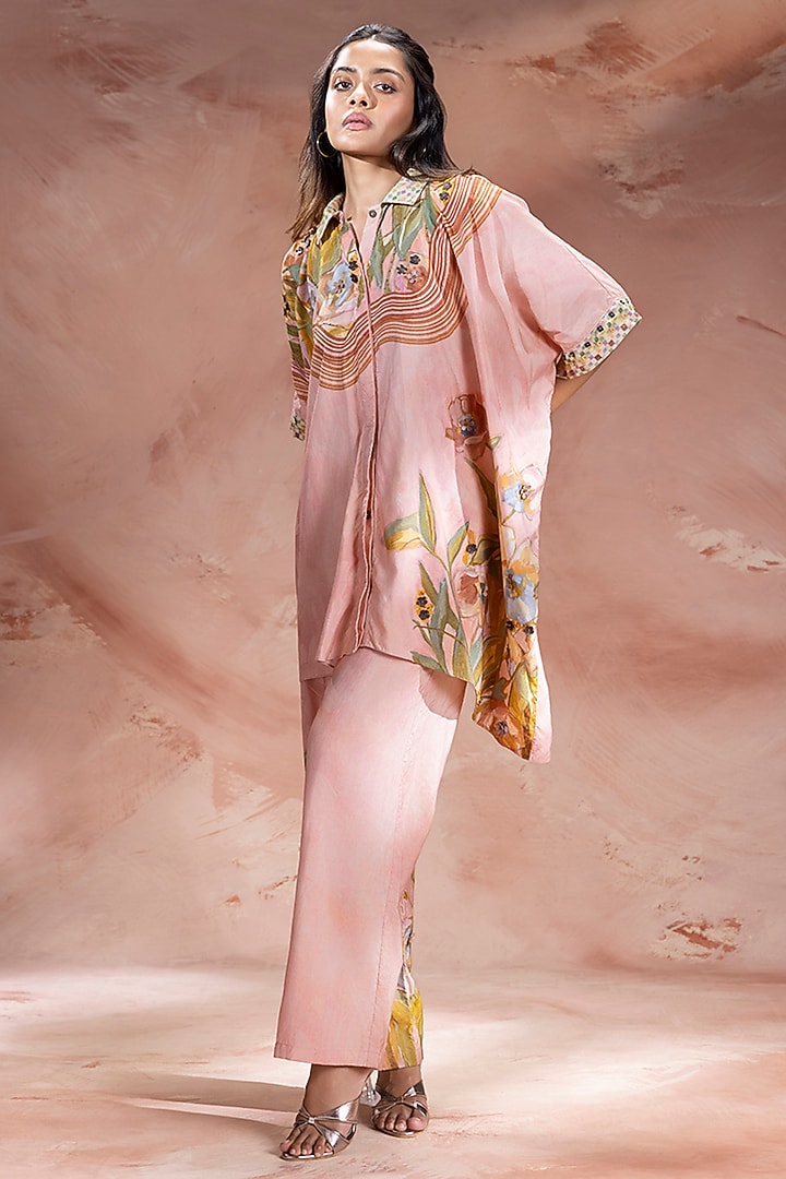Dusky Pink Chanderi Embellished Tunic Set by Soup by Sougat Paul at Pernia's Pop Up Shop