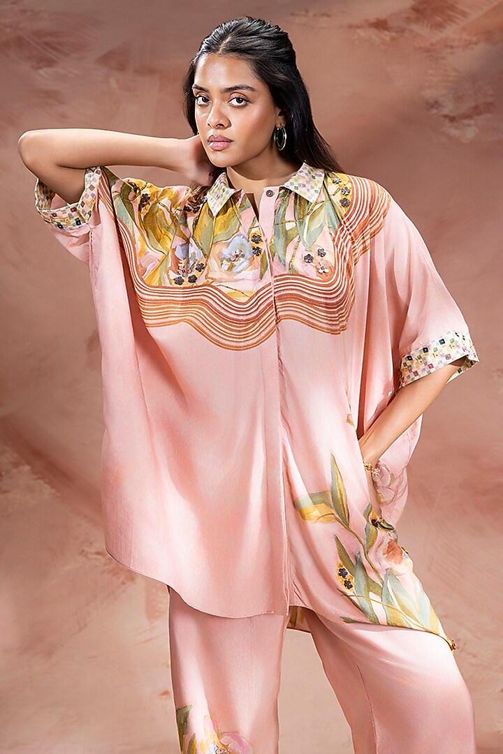 Dusky Pink Chanderi Embellished Tunic Set by Soup by Sougat Paul at Pernia's Pop Up Shop