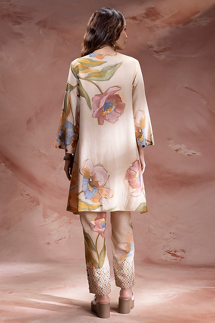 Beige Chanderi Printed Co-Ord Set by Soup by Sougat Paul at Pernia's Pop Up Shop