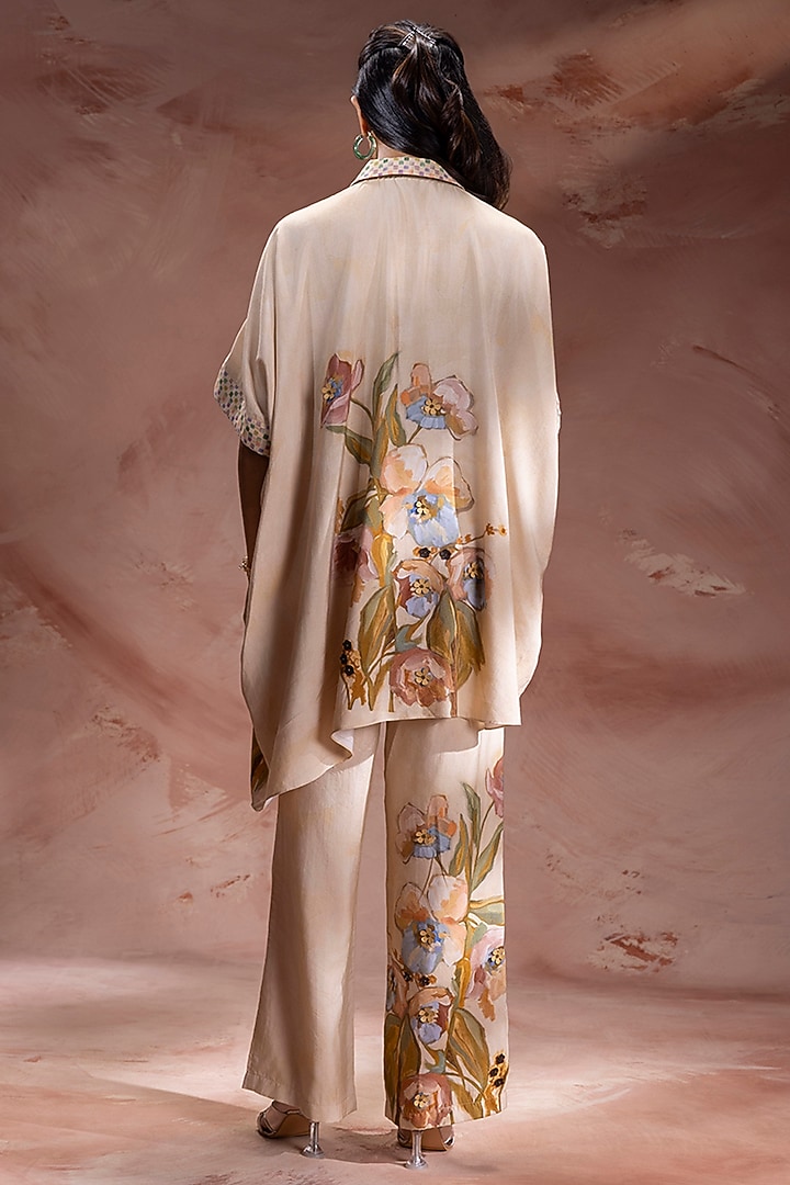 Beige Chanderi Embroidered Co-Ord Set by Soup by Sougat Paul at Pernia's Pop Up Shop