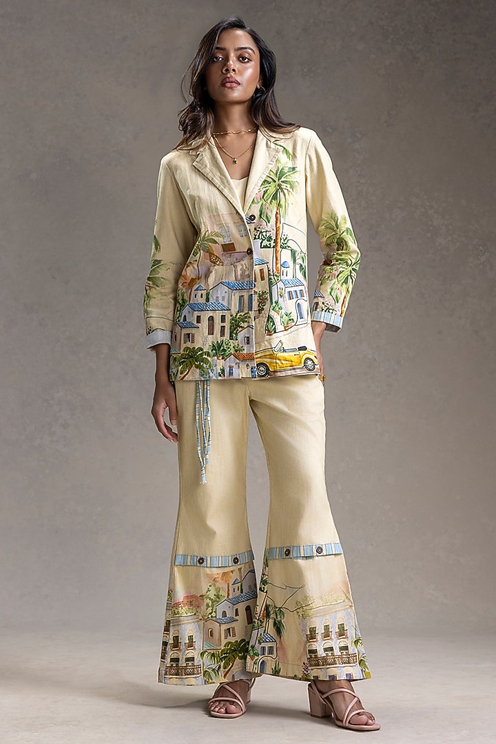Yellow Twill Cotton Printed Co-Ord Set by Soup by Sougat Paul at Pernia's Pop Up Shop