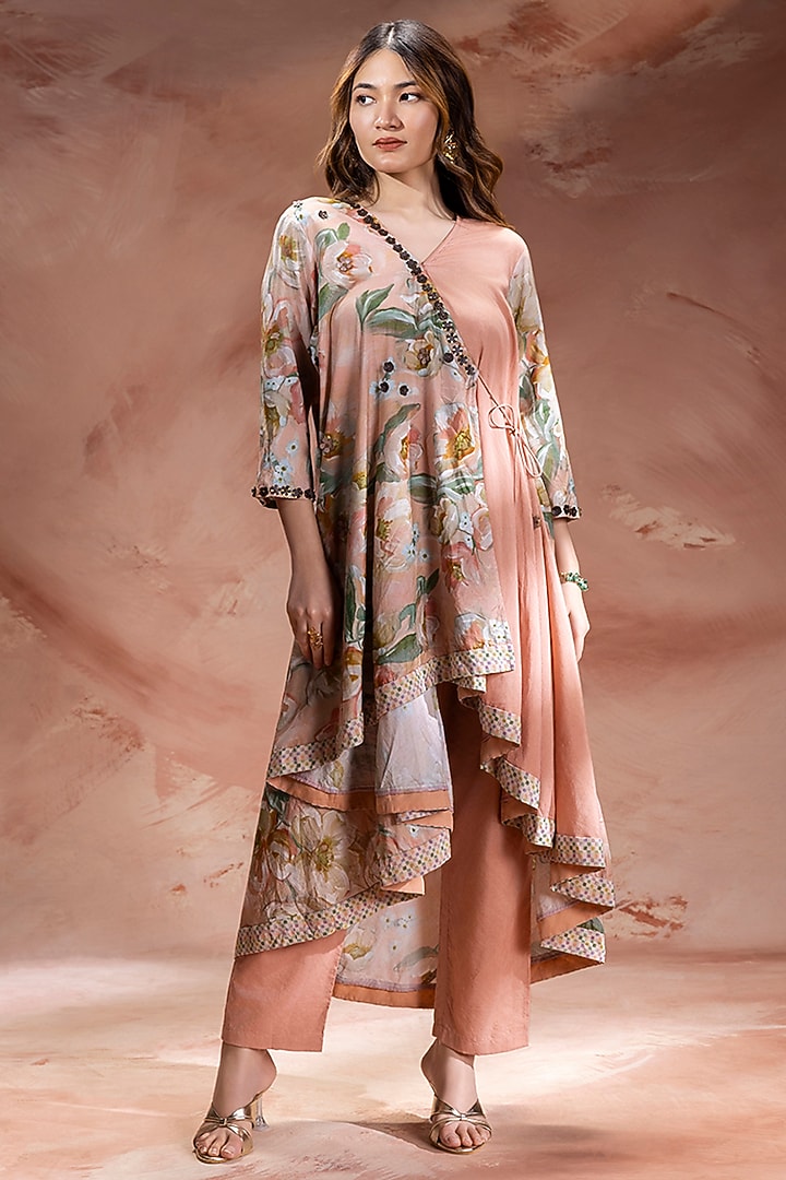 Dusky Pink Chanderi Embellished Asymmetric Kurta Set by Soup by Sougat Paul at Pernia's Pop Up Shop