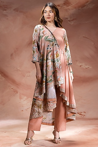 Dusky Pink Chanderi Embellished Asymmetric Kurta Set by Soup by Sougat Paul