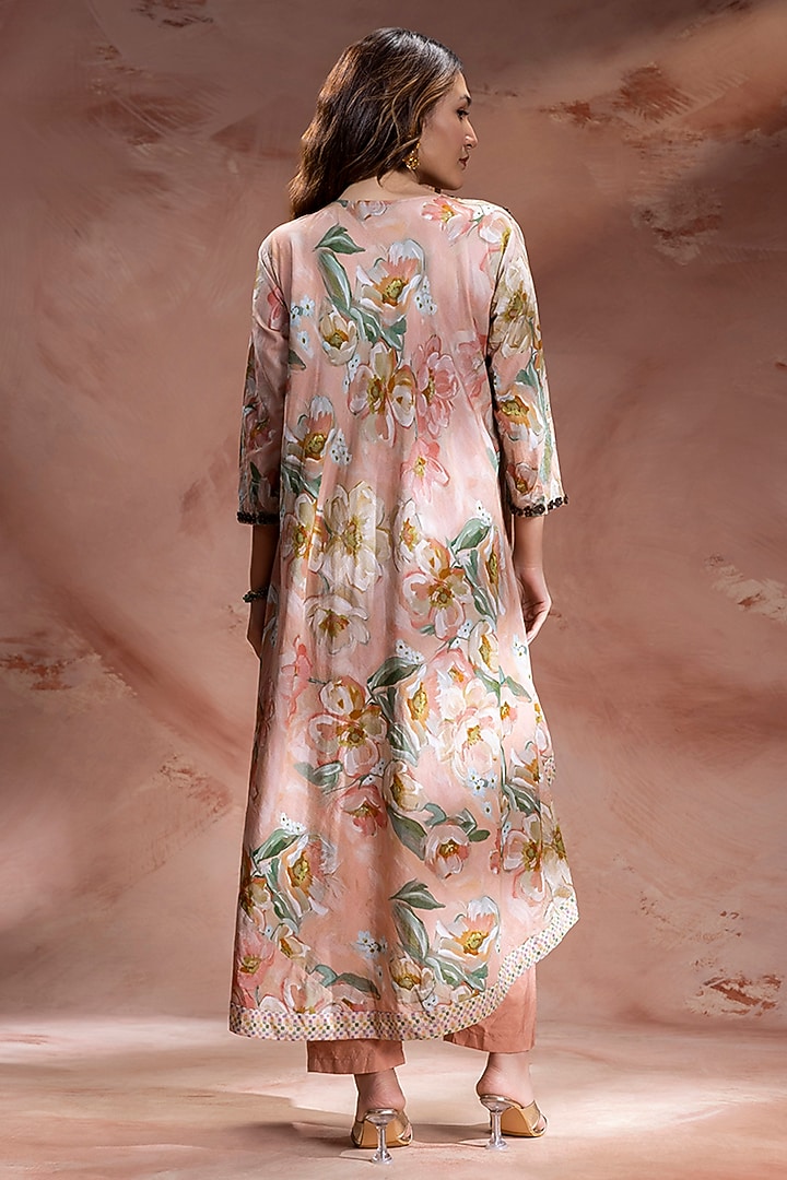 Dusky Pink Chanderi Embellished Asymmetric Kurta Set by Soup by Sougat Paul at Pernia's Pop Up Shop