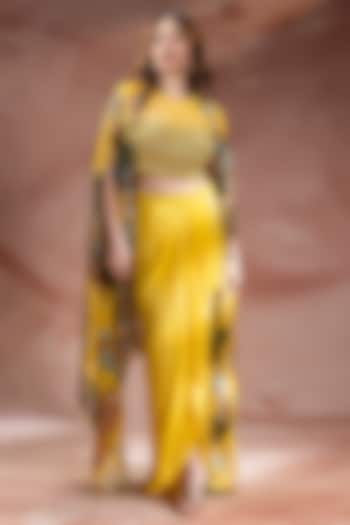 Yellow Crepe Draped Skirt Set by Soup by Sougat Paul at Pernia's Pop Up Shop