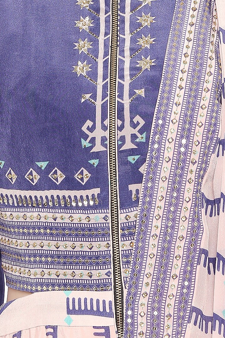 Blue & Pink Embroidered Printed Drape Party Wear Saree by Soup by Sougat Paul at Pernia's Pop Up Shop