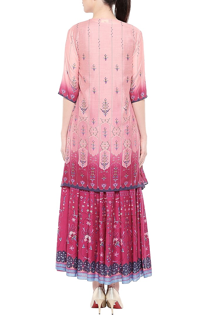Pink Printed Party Wear Anarkali With Embroidered Jacket by Soup by Sougat Paul at Pernia's Pop Up Shop