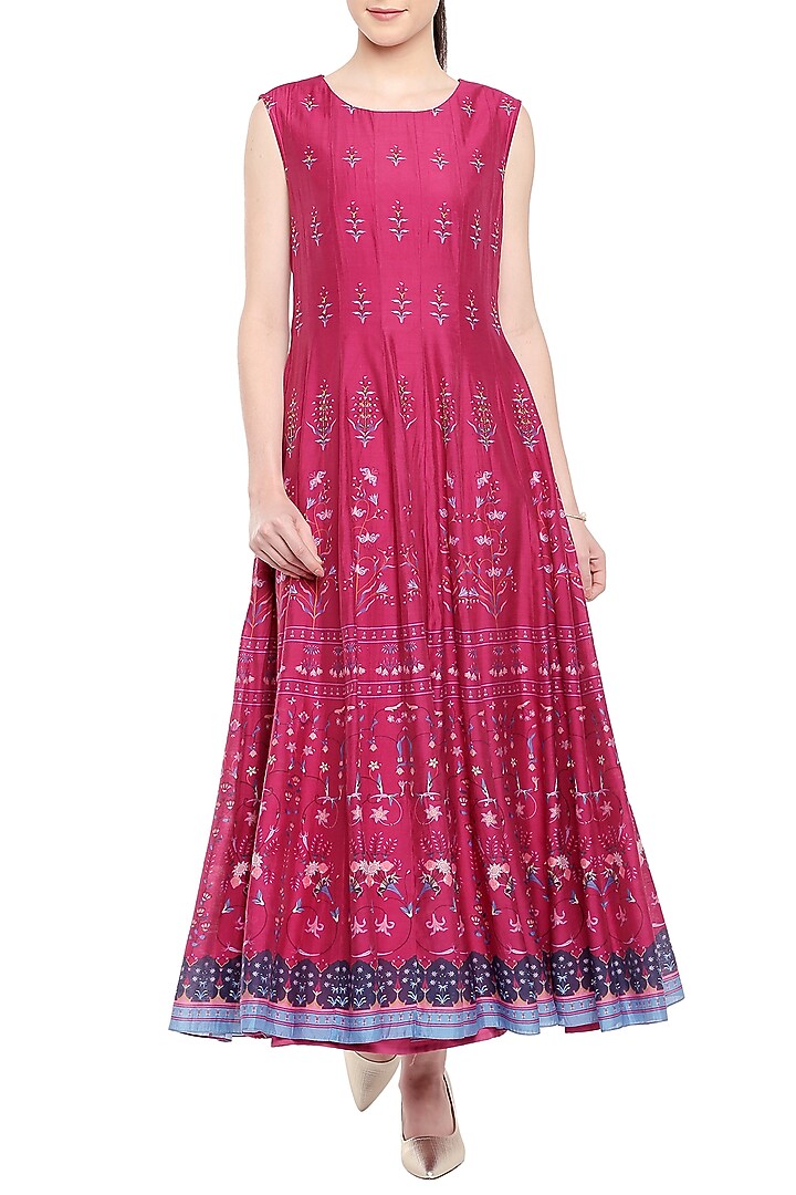 Pink Printed Party Wear Anarkali With Embroidered Jacket by Soup by Sougat Paul at Pernia's Pop Up Shop