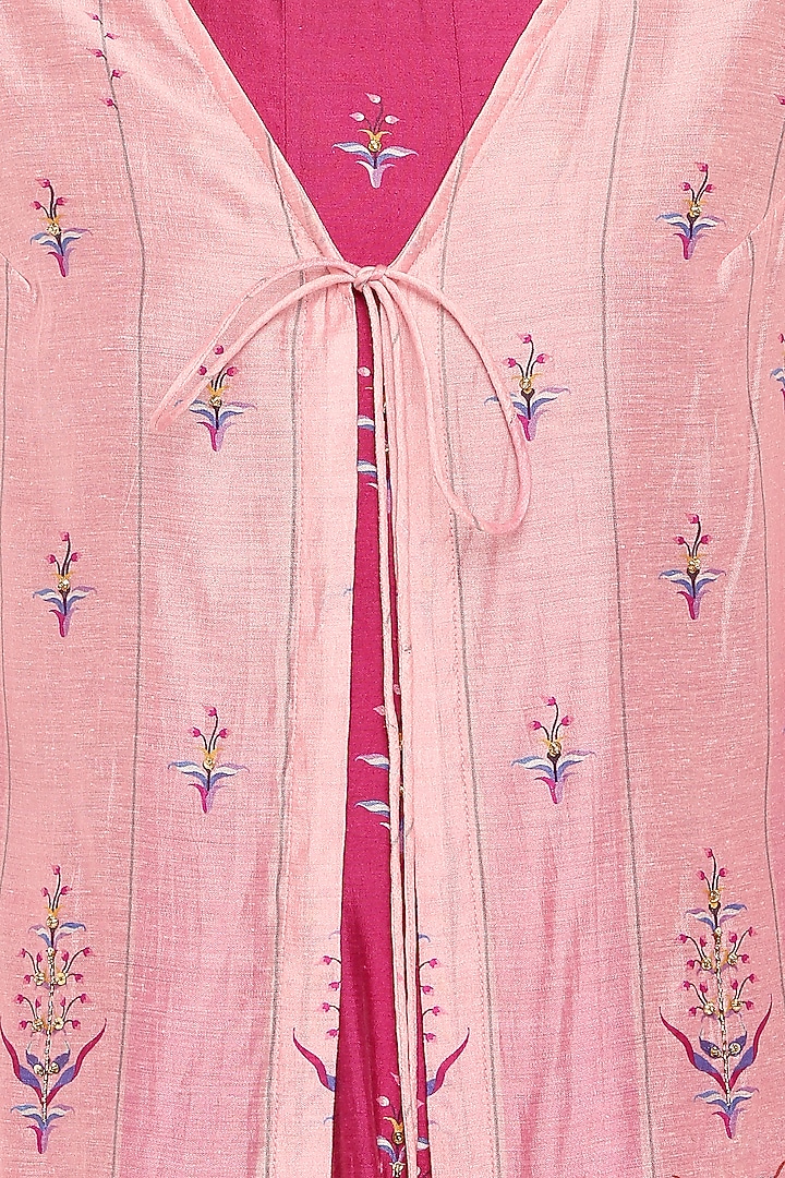 Pink Printed Party Wear Anarkali With Embroidered Jacket by Soup by Sougat Paul at Pernia's Pop Up Shop