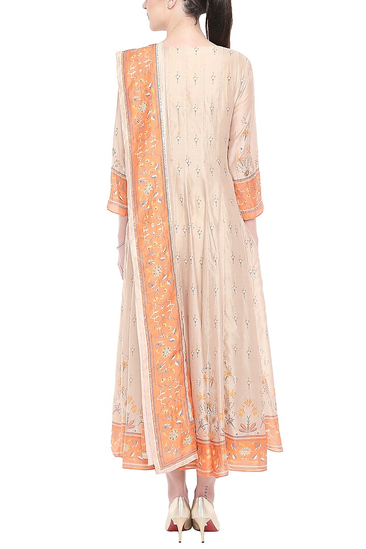 Orange & Beige Embroidered Printed Party Wear Anarkali With Dupatta by Soup by Sougat Paul at Pernia's Pop Up Shop