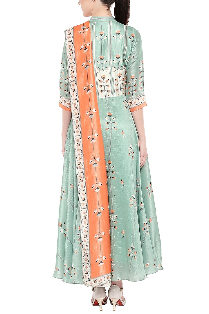 Blue Embroidered Printed Party Wear Anarkali With Orange Dupatta by Soup by Sougat Paul at Pernia's Pop Up Shop