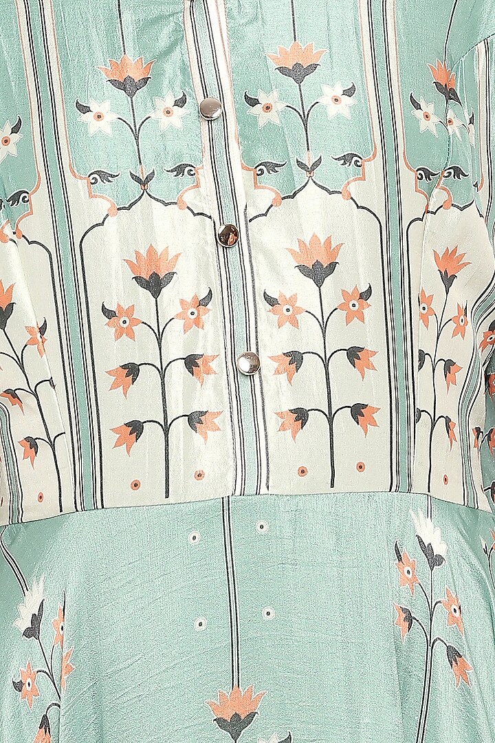 Blue Embroidered Printed Party Wear Anarkali With Orange Dupatta by Soup by Sougat Paul at Pernia's Pop Up Shop